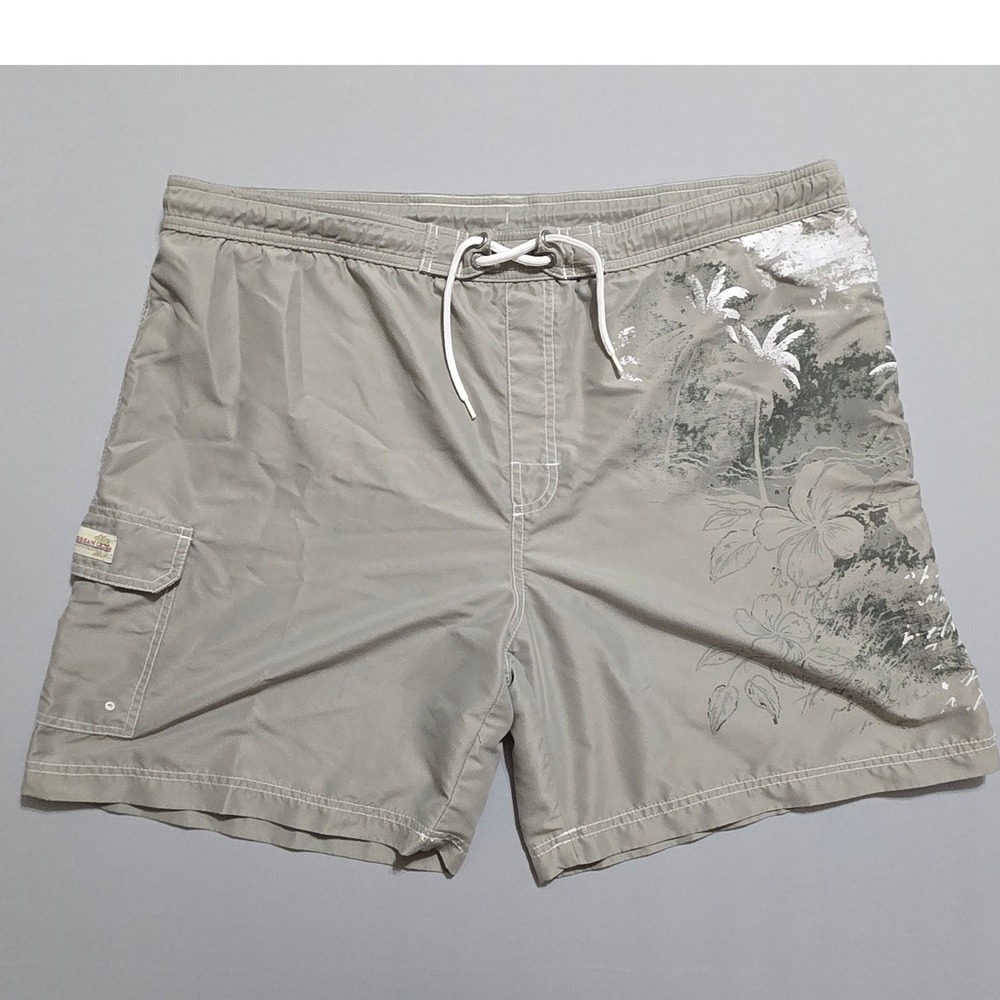 Caribbean‎ Joe Swim Trunks Mens L Gray Tropical Palm Floral Cargo Board Shorts